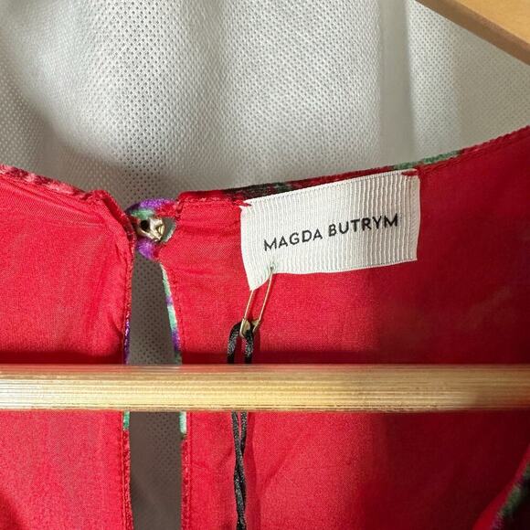 MAGDA BUTRYM Mundo Ruched Floral Velvet Mini Dress Red Multi Size US 6 - Picture 3 of 15